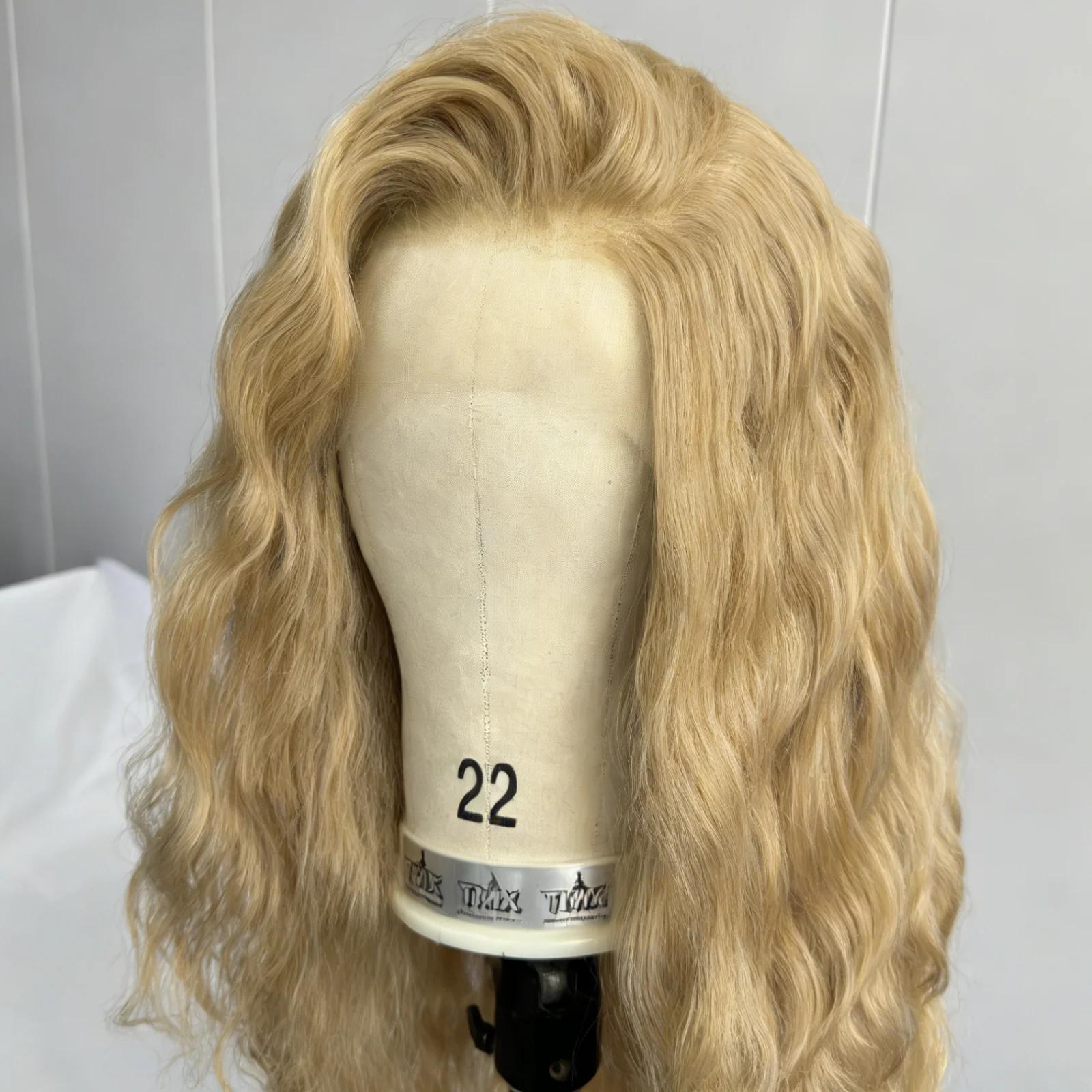 Perruques à lacet frontal 13X4 longues et bouclées, ondulées naturellement, avec mèches blondes, pou