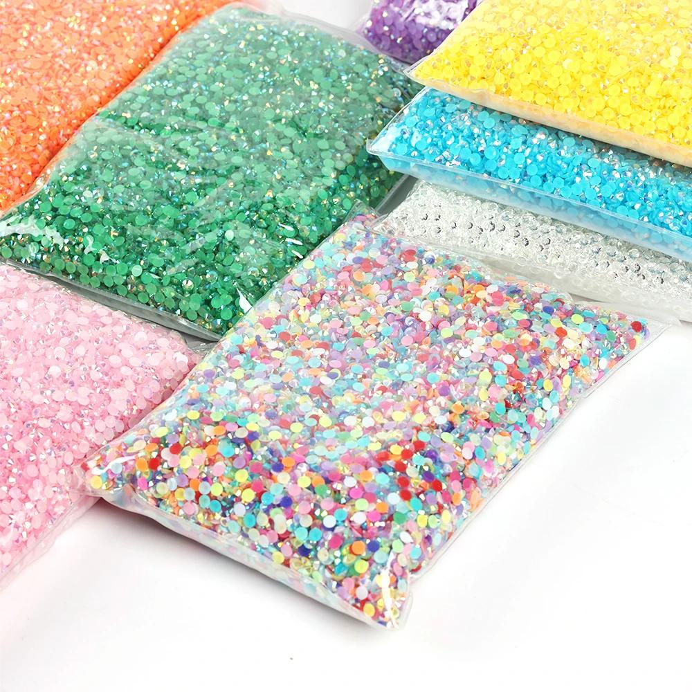 En vrac en gros gelée couleur AB Transparent AB 2mm,3mm,4mm,5mm,6mm facettes FlatBack résine strass