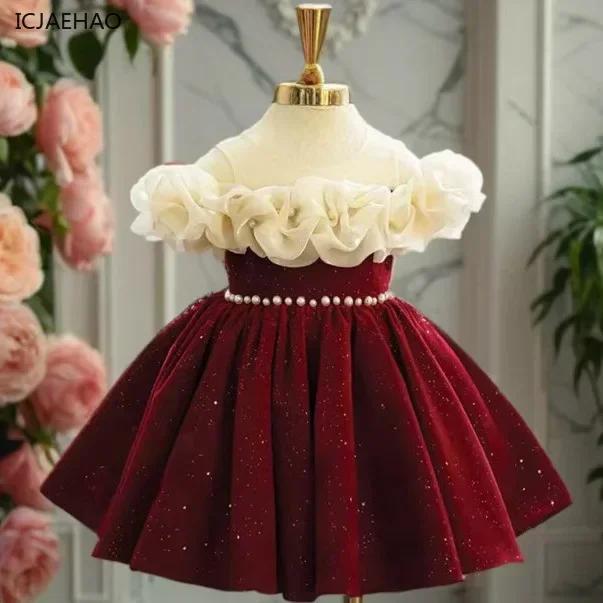 Robe à fleurs rouges pour enfants, tenue de princesse d'anniversaire pour petite fille, Costume de P