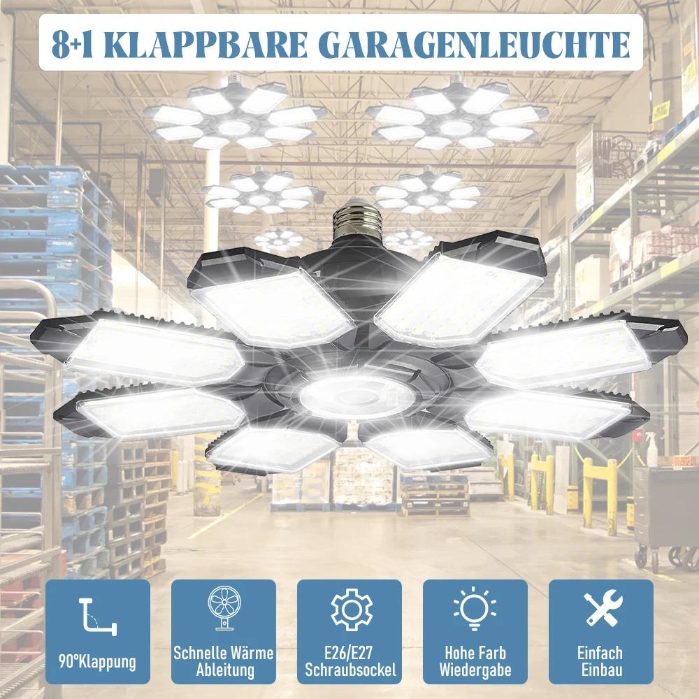 Plafonnier LED pliable avec 10 panneaux réglables, lampe de garage, luminaire industriel, atelier, E