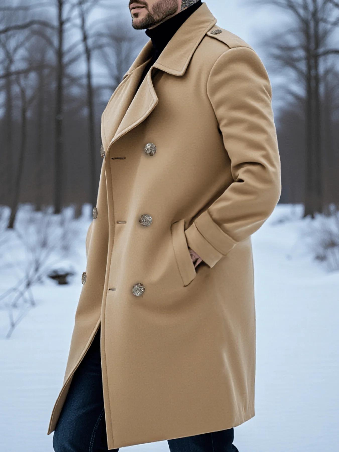Pardessus d'hiver à double boutonnage pour hommes avec doublure épaisse, manteau chaud et Long de St