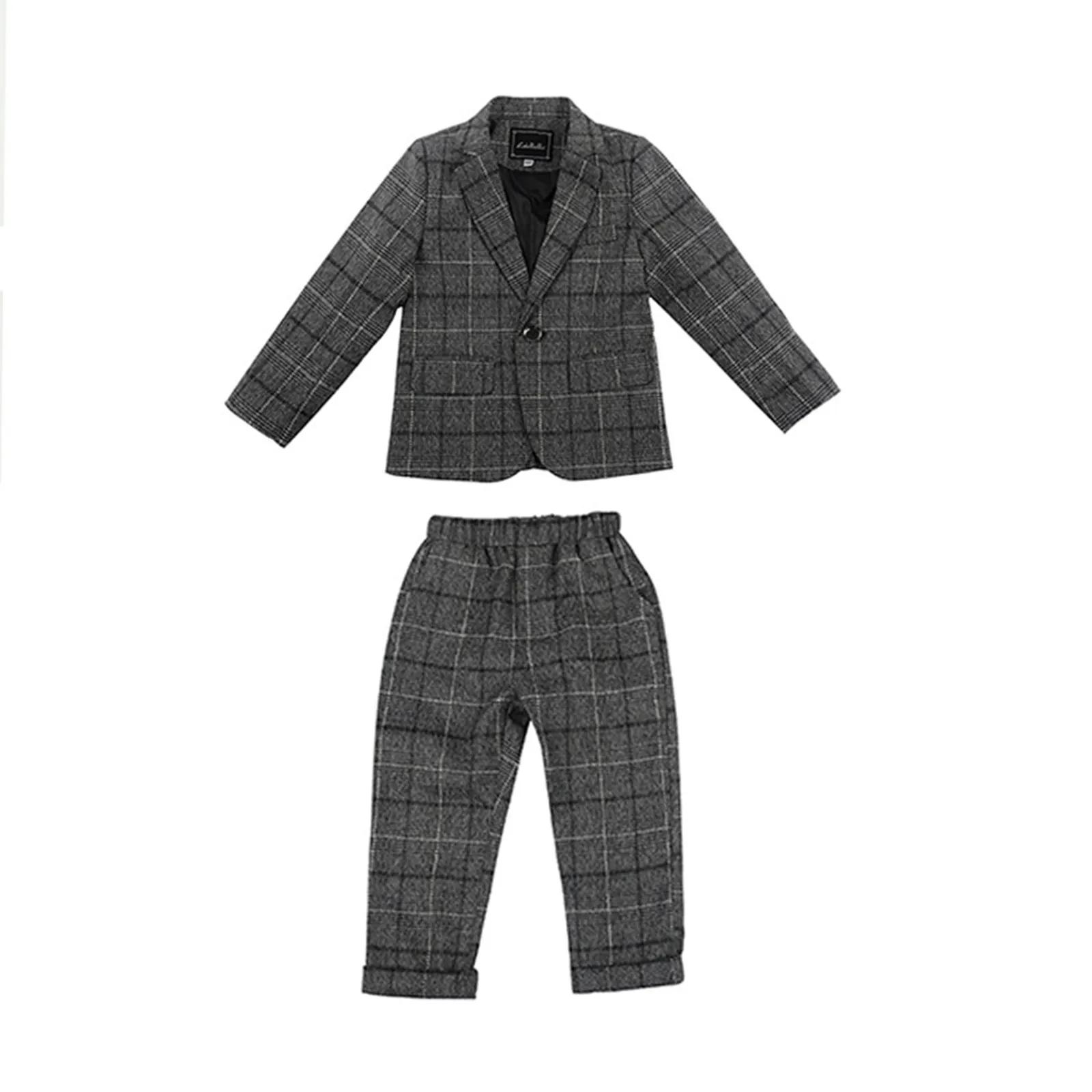 Costumes décontractés à carreaux Slim Fit pour garçons, blazer et pantalon pour enfants, costume de