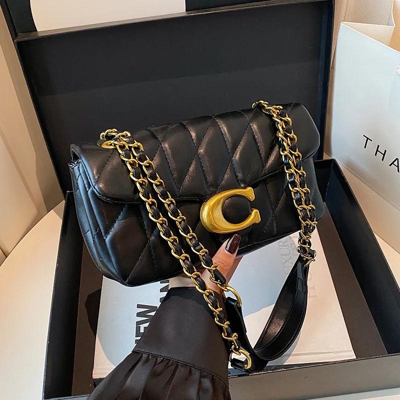 Sac de style avancé, sac à chaîne en grille de diamant pour femmes, nouveau petit sac carré polyvale