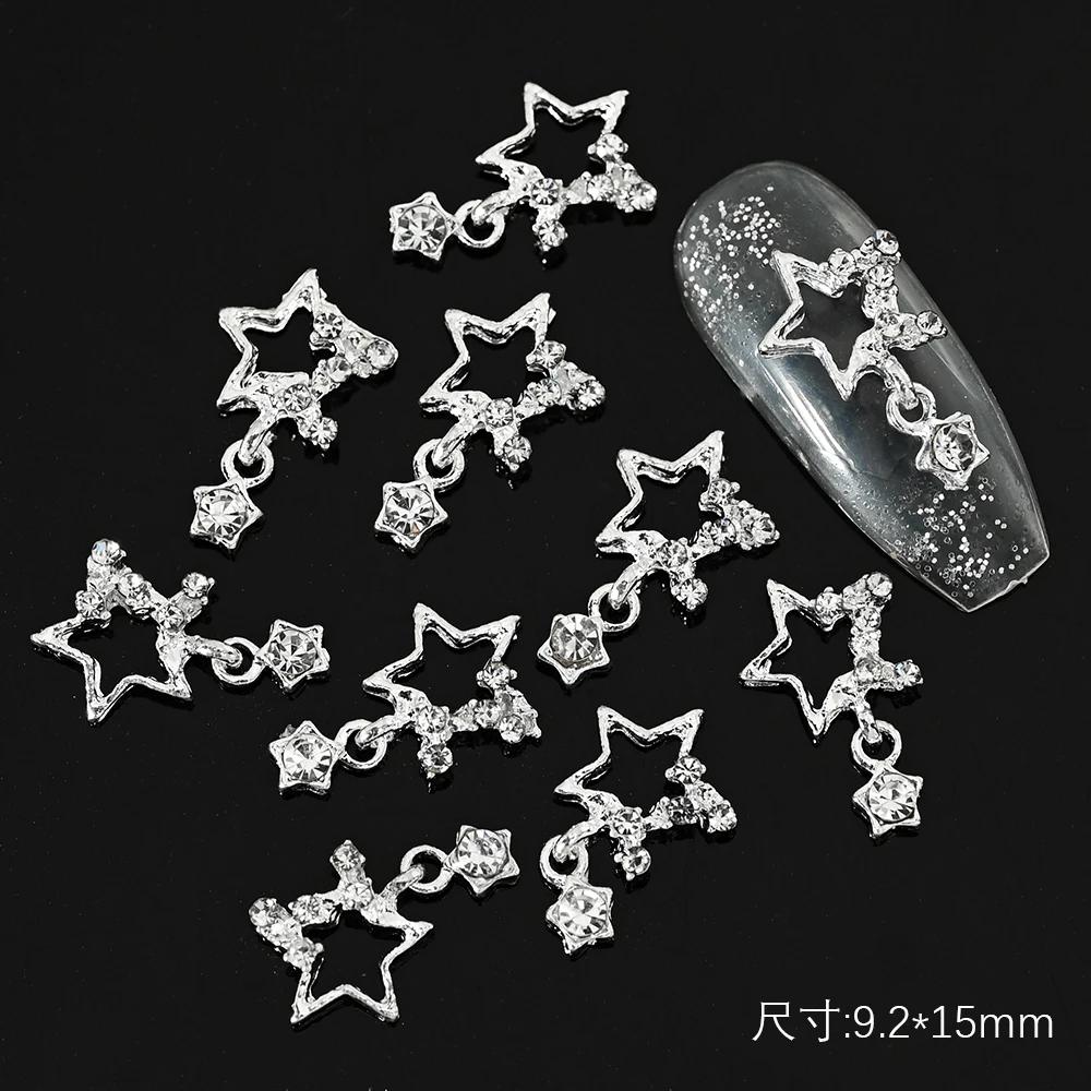 10 pièces 3D argent pentagramme étoile Nail Art alliage strass luxe métal étoile breloques ongles bi