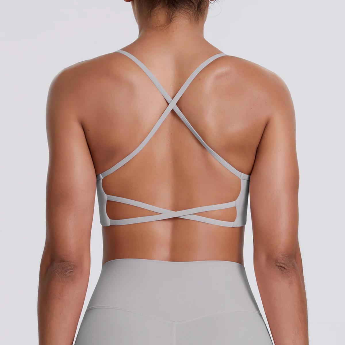 Soutien-gorge de Yoga femmes Fitness haut court antichoc sport soutiens-gorge couleur unie en Nylon