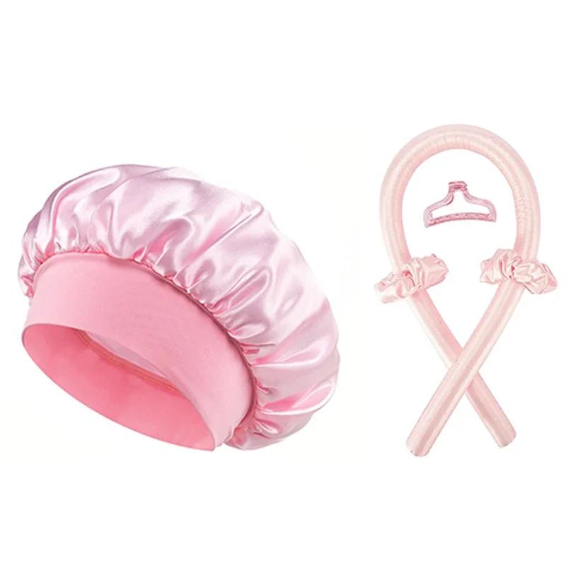 Ensemble de bonnets de couchage en Satin, sans chaleur, bandeau à friser, pince à cheveux, anneaux p