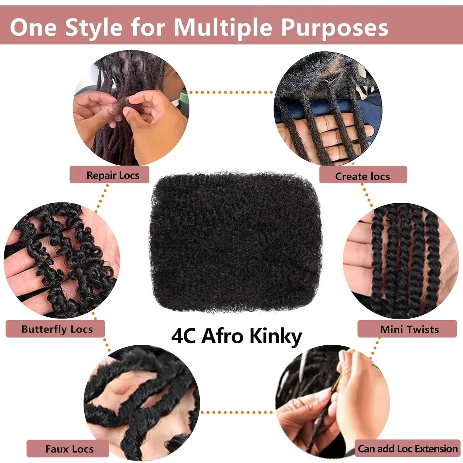 10-18 pouces 4C Afro crépus en vrac Extensions de cheveux humains sans trame 30 ou 50 g/paquet brési