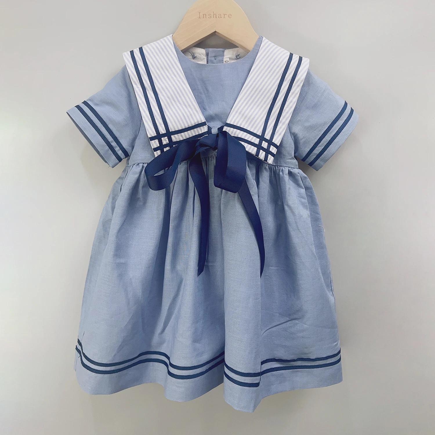 Costume de marin pour garçons et filles, uniforme court bleu marine, ensemble de cravates rayées, ro