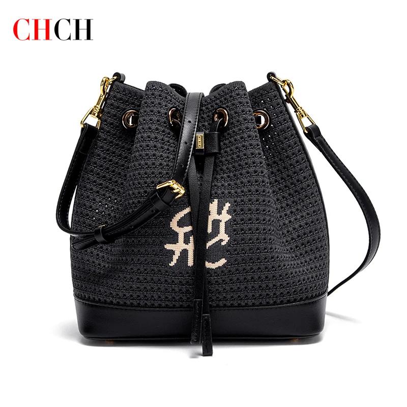 CHCH sac seau femme printemps nouveau tissu épissage conception sac à main Style vacances sac à band