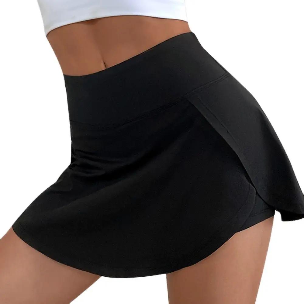 Jupe-culotte sport femme taille haute - Jupe yoga fitness anti-transparence pour course et tennis