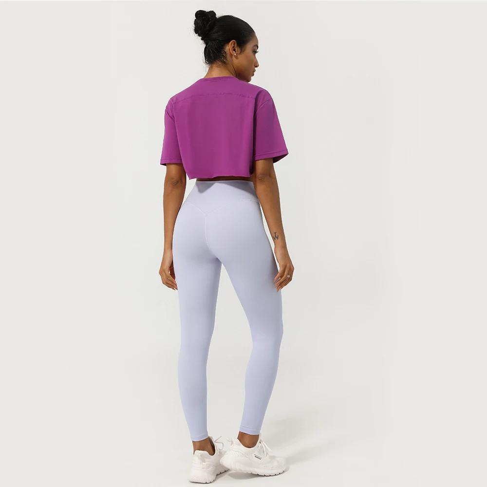 Haut court de Fitness pour femmes, chemise de course douce à manches courtes, vêtements de Yoga, T-S