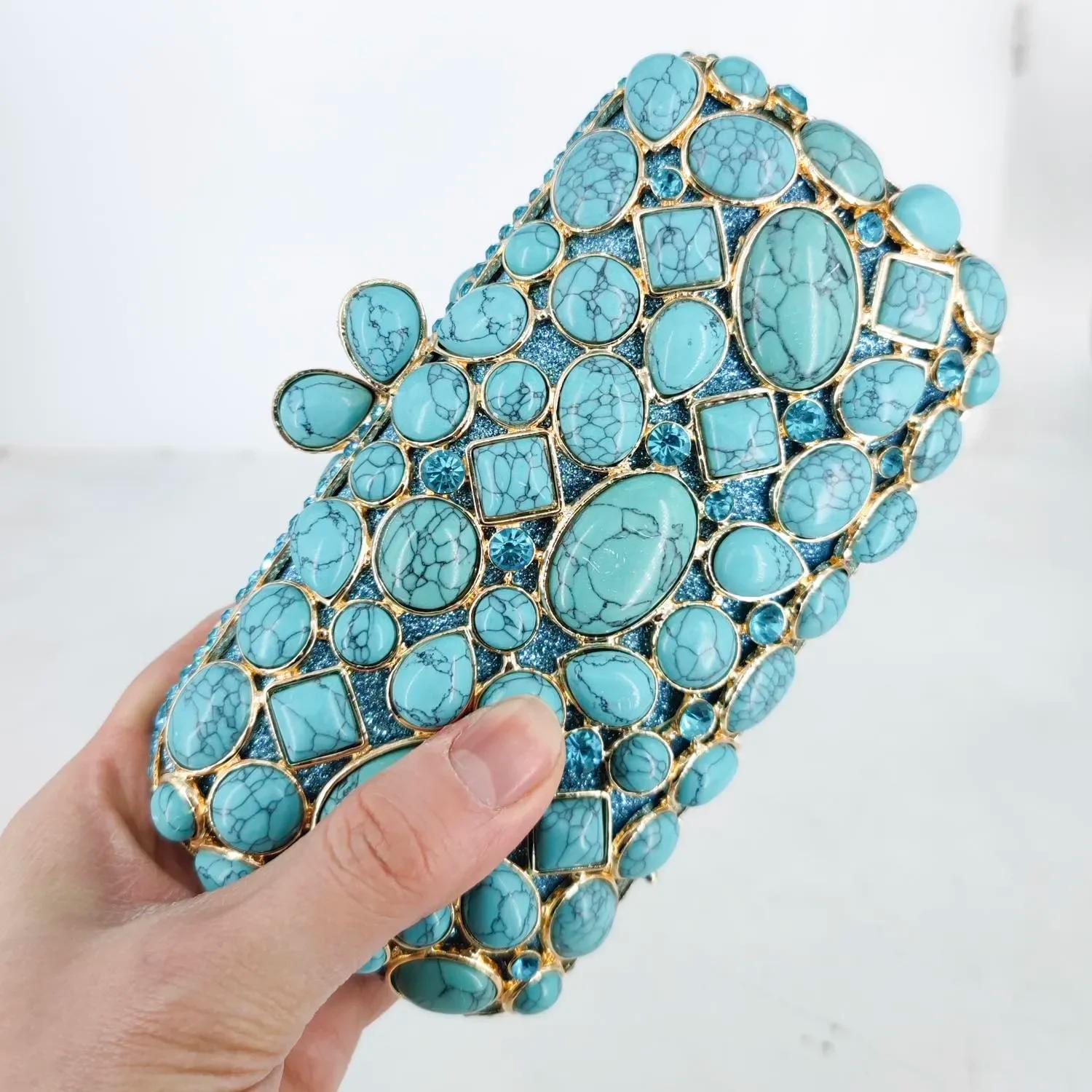 Boutique De FGG Turquoise synthétique Agate pierre sacs De soirée et pochettes pour femmes sacs De f