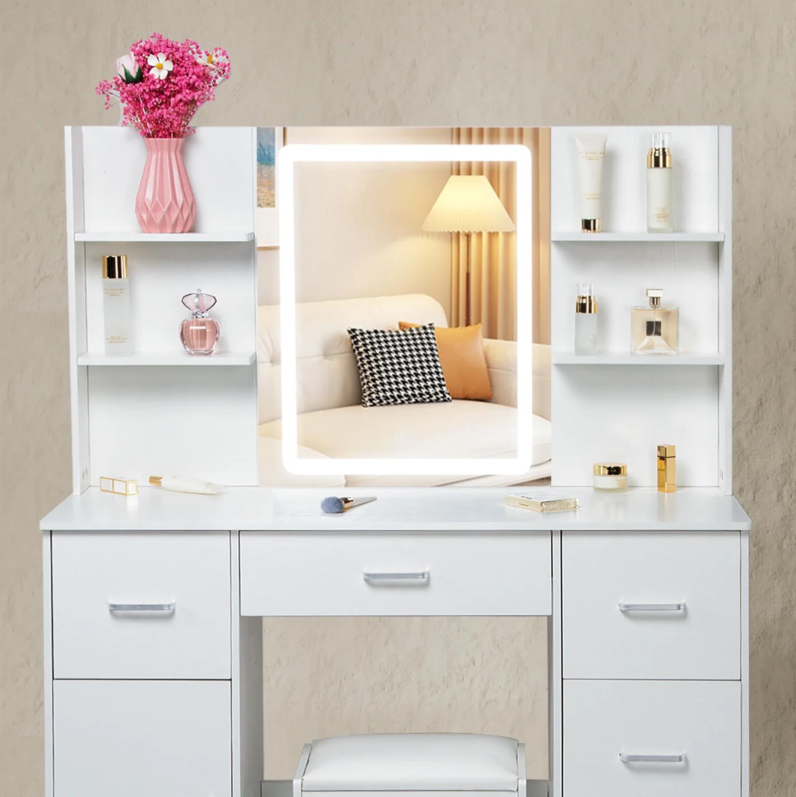 Table de maquillage avec égouts de proximité, ensemble de bureau de vanité avec étagères, commode et