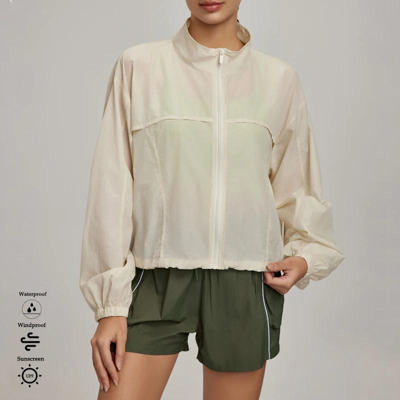 VITALINOVO Veste de sport légère à fermeture éclair pour femme Col montant Veste de randonnée coupe-