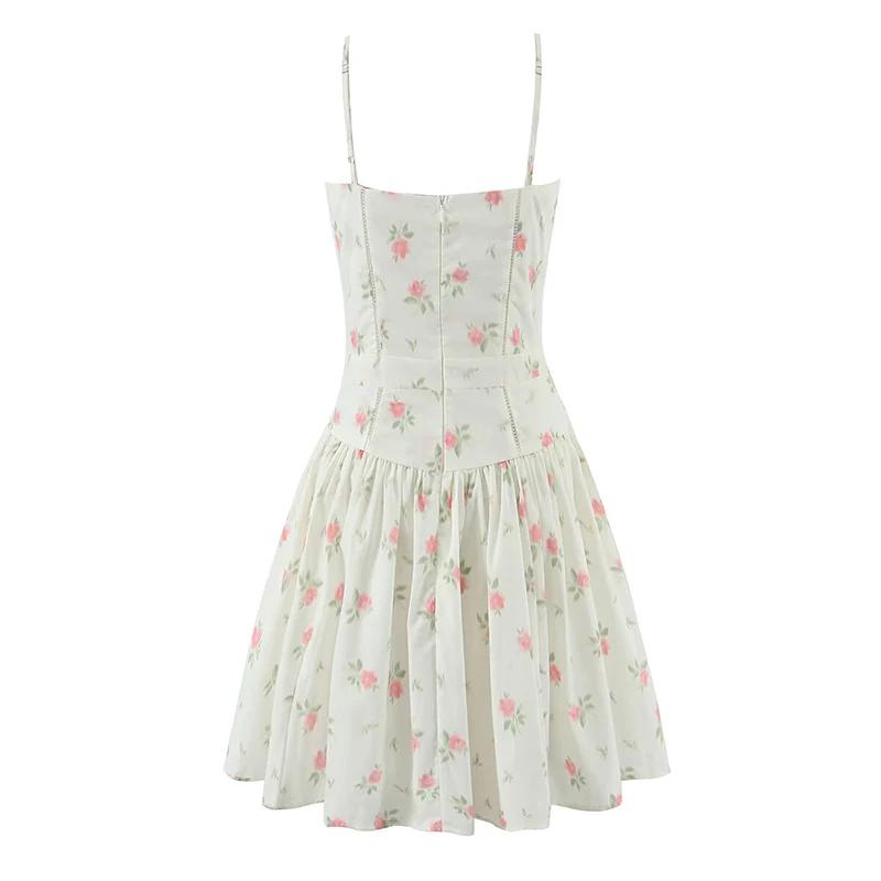 YENKYE Sexy bretelles Spaghetti imprimé fleuri Mini robes femmes taille basse a-ligne été vacances R