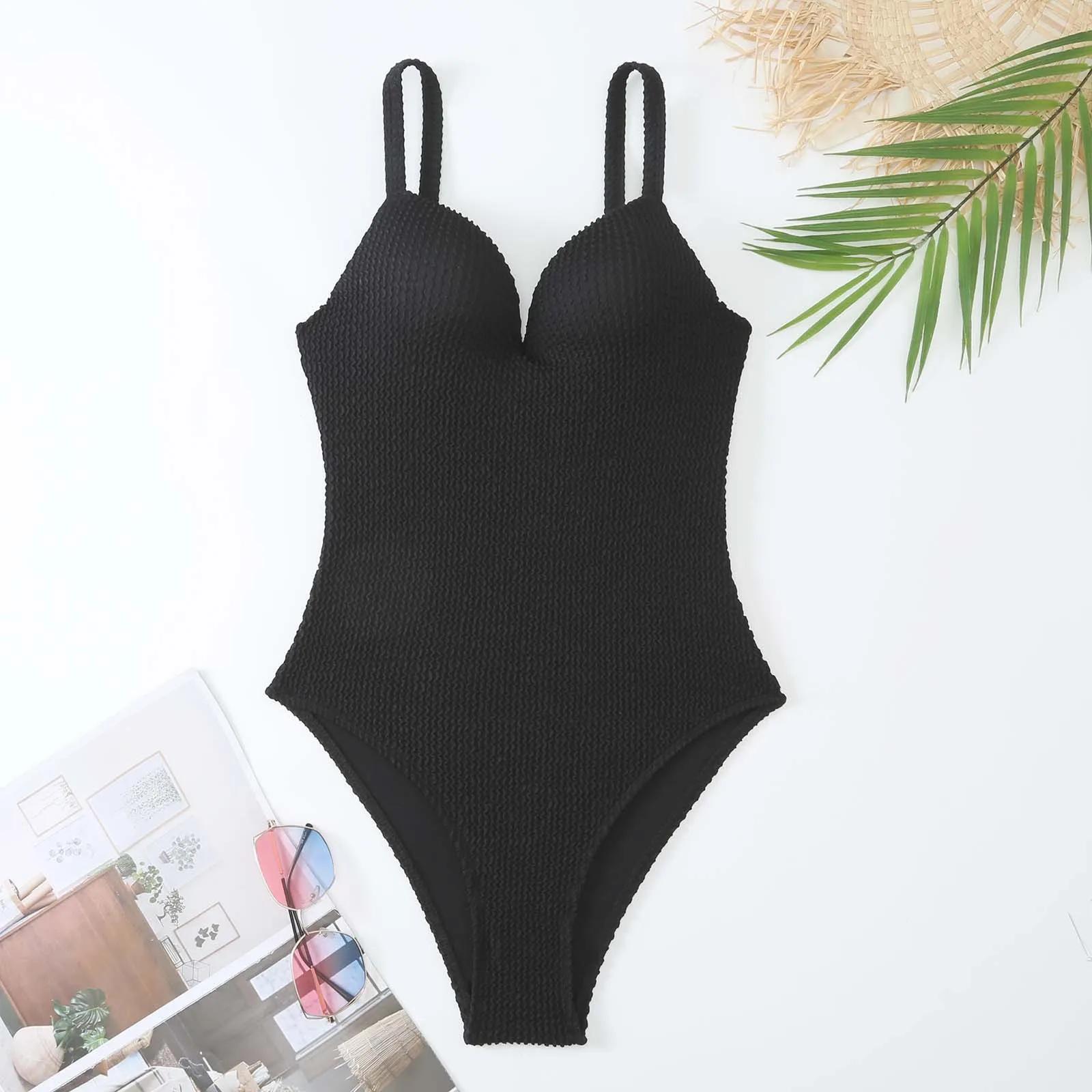 Maillot de bain une pièce push-up 2026 pour femme, couleur unie, combinaison de bain, tenue de plage