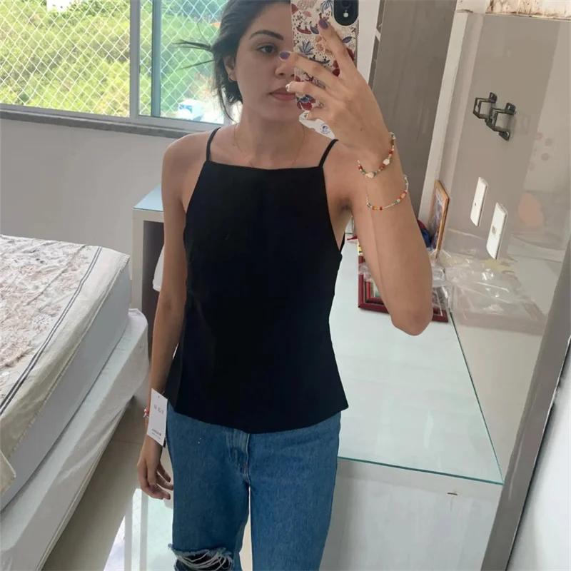 MUJER 2025 noir haut dos nu femme blanc sans manches haut court avec bretelles été Sexy hauts femme