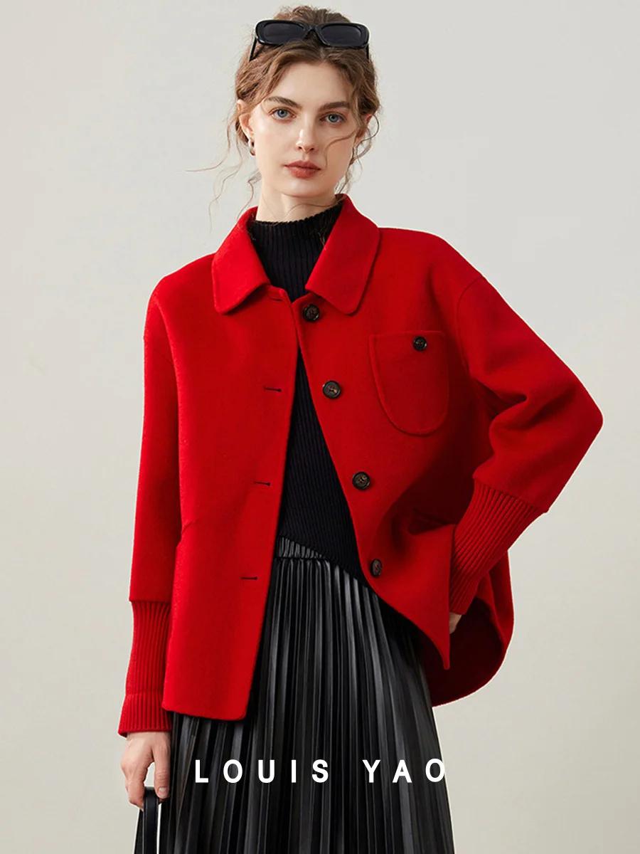 Modiis Yao-Manteau en laine double face pour femme, manteau en laine à manches longues, revers à la