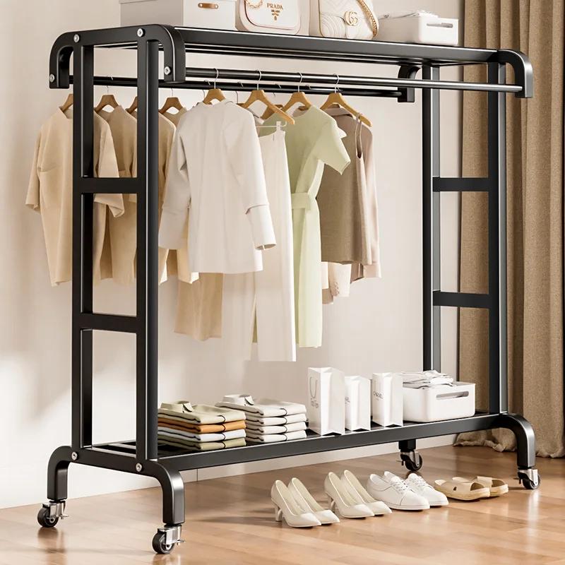 Manteau mobile T1 avec roues universelles, double pont multifonctionnel, cintre simple, armoire de c