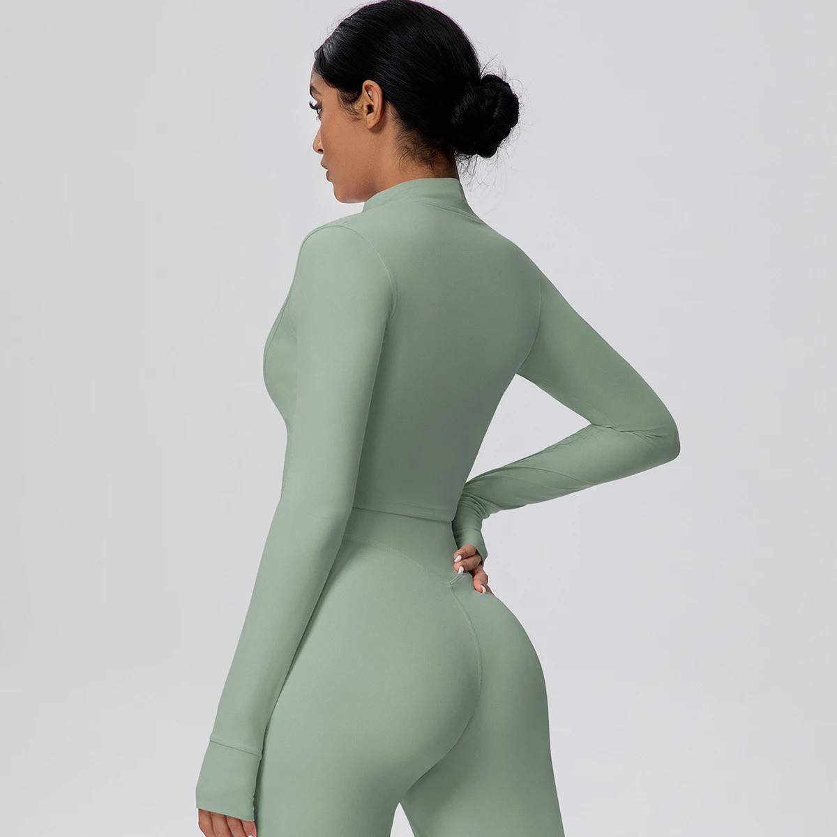 Veste de sport courte à fermeture éclair pour femme, haut d'été pour la gym, le fitness, la course,