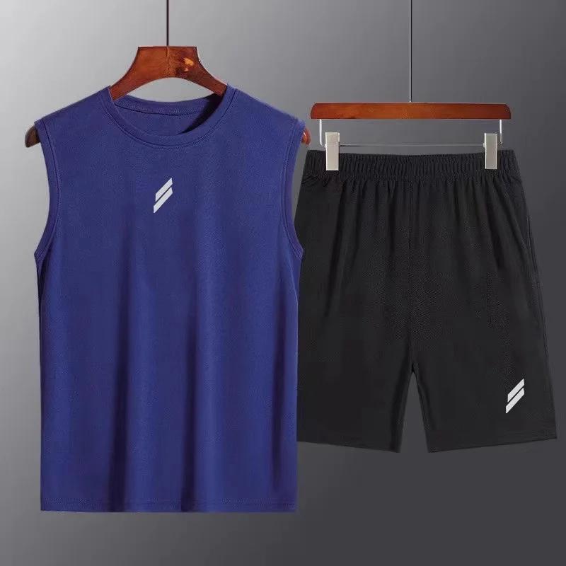 NOUVEAU Sport hommes été mince séchage rapide gilet + short homme ensemble fitness course costume de