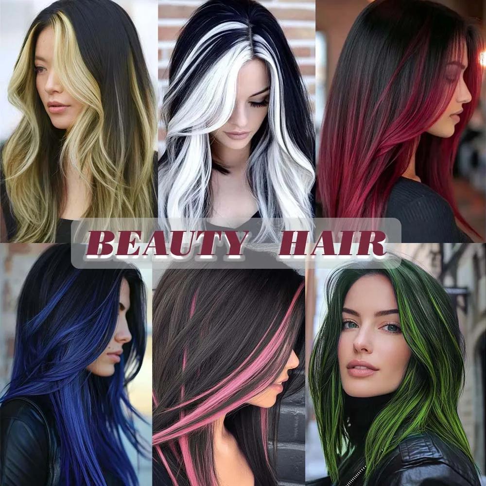 Extensions de cheveux synthétiques colorées longues et droites de 22 pouces, clips invisibles, résis