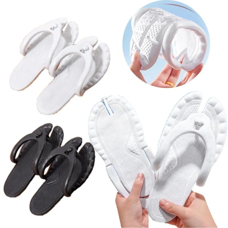 Pantoufles pliantes portables de couleur unie pour hommes et femmes, tongs légères et antidérapantes