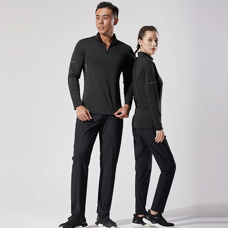 T-shirt de sport à manches longues pour hommes, coupe cintrée, demi-fermeture éclair, col montant, p