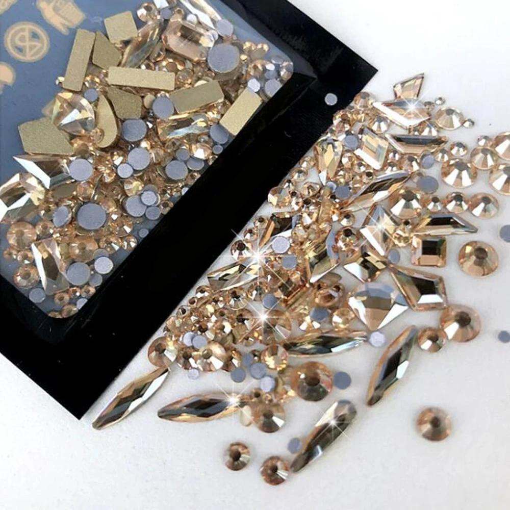 Strass pour ongles mixtes AB à dos plat, multi-formes AB/clair/rouge/or, cristal de luxe 9D SS3, Min