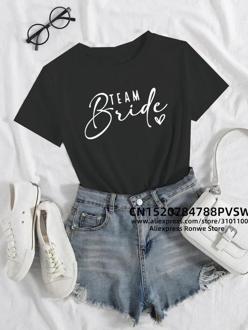 Evjf Hen Party Team Bride T-shirt pour femme, T-shirt de mariage pour fille, T-shirt en Y, Noir, Ros