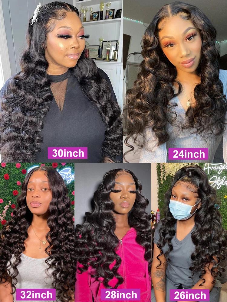 Perruque Lace Front Wig sans colle brésilienne naturelle-At, cheveux ondulés, 13x6, HD, deep water,