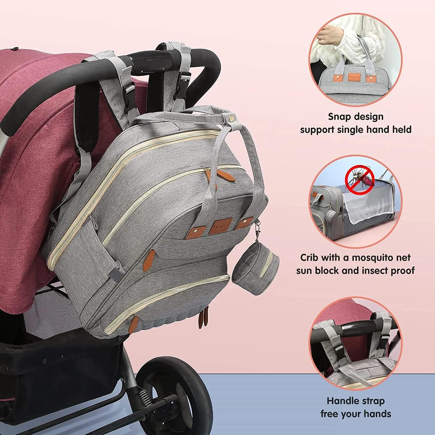 Sac à langer 3 en 1, sac à dos pliable pour lit de bébé, sac de voyage étanche avec chargeur USB, sa