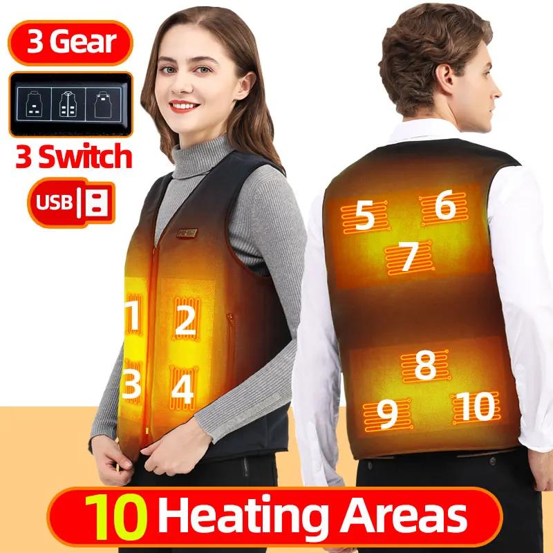 Gilet chauffant 10 zones pour hommes et femmes, veste chauffante électrique USB, gilet chauffant, ve