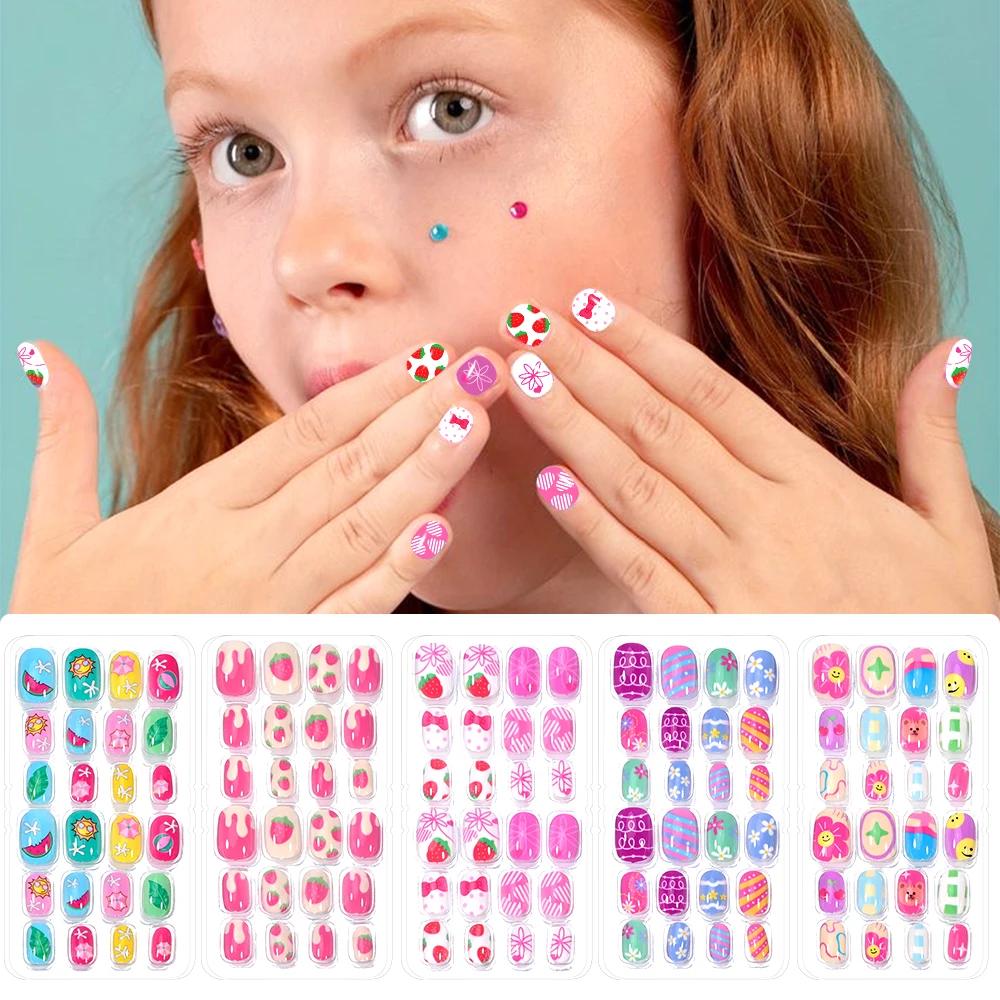 120 pièces enfants presse sur ongles enfants dessin animé acrylique faux ongles conseils Kawaii fill