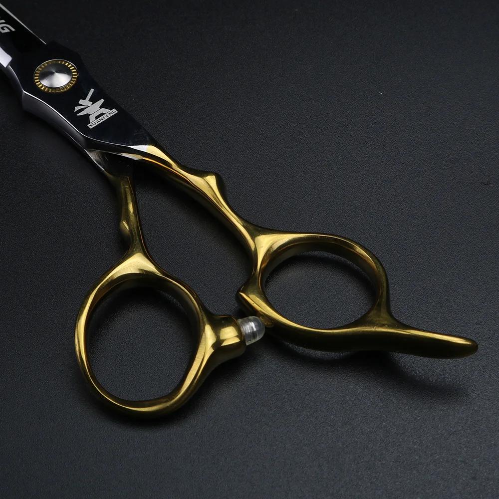 XUANFENG ciseaux à cheveux professionnels à poignée dorée 6.5 "440C ciseaux de coupe de barbier en a