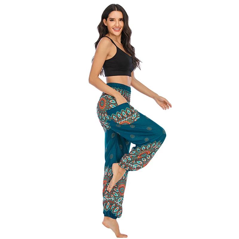 Pantalon de Yoga Femme Hippie Harem Imprimé - Legging Boho Taille Haute Plage