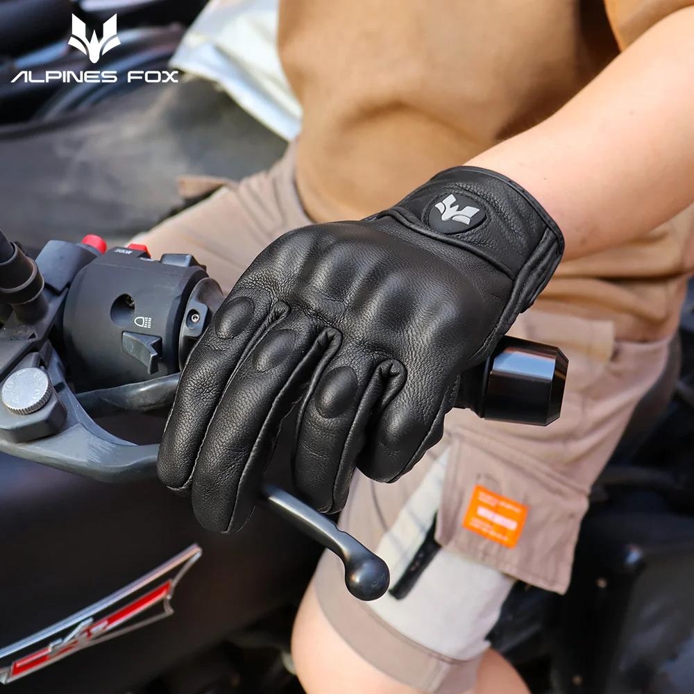 Gants de moto en cuir Vintage pour hommes, noirs, résistants à l'usure, pour écran tactile, antidéra
