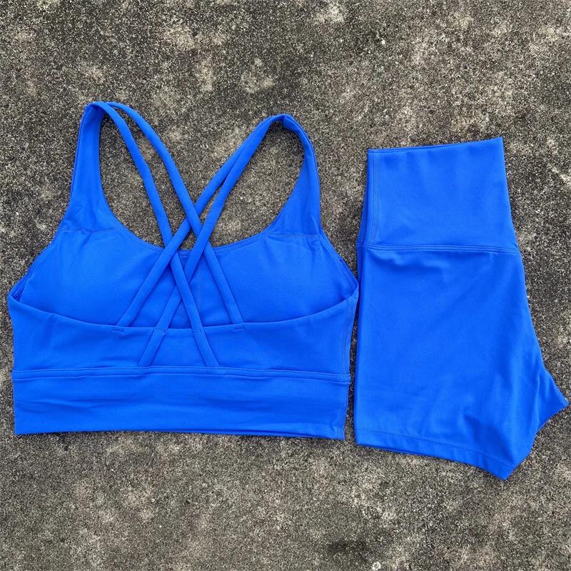 Ensemble yoga 2 pièces femme - Soutien-gorge dos croisé et short taille haute pour fitness