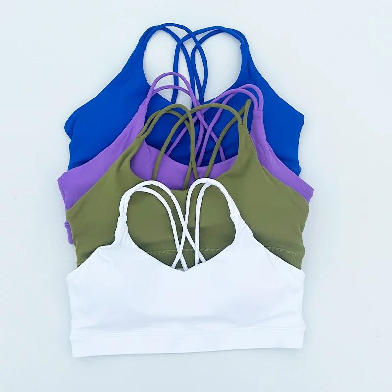 Soutien-gorge de sport push-up femme bretelles croisées - Brassière fitness yoga respirante