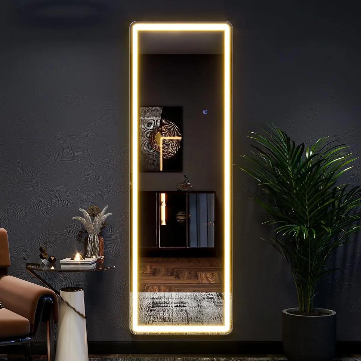 Miroir pleine longueur 63 "x 20" avec lumières, miroir LED pleine longueur, miroir de sol éclairé av