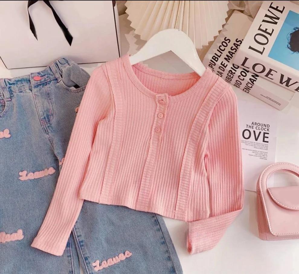 Ensemble de vêtements pour filles de 3 à 10 ans, printemps automne, couleur unie, haut à manches lon