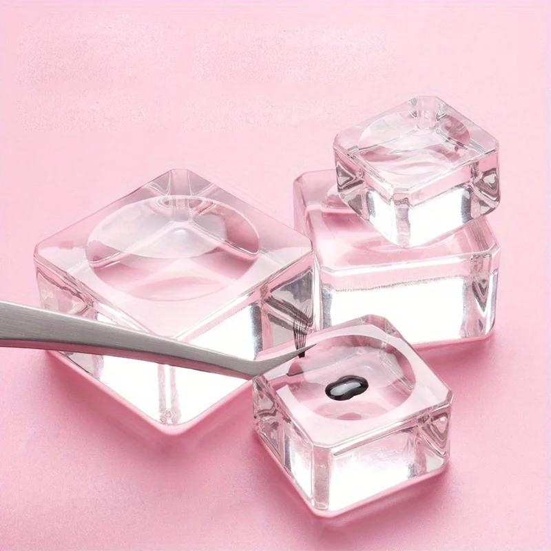 Joint carré en verre de cristal, support de faux cils, tampon de colle, 4 tailles, porte-colle, pale