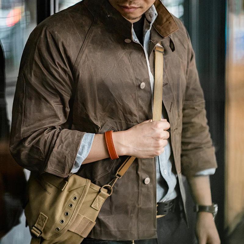 Maden veste vintage à col montant en toile cirée coupe-vent, veste homme unie classique de chasse, p