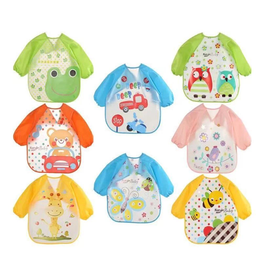 Bavoir anti-salissures pour bébé de 0 à 3 ans manteau à manches longues avec sangle doux mignon moti