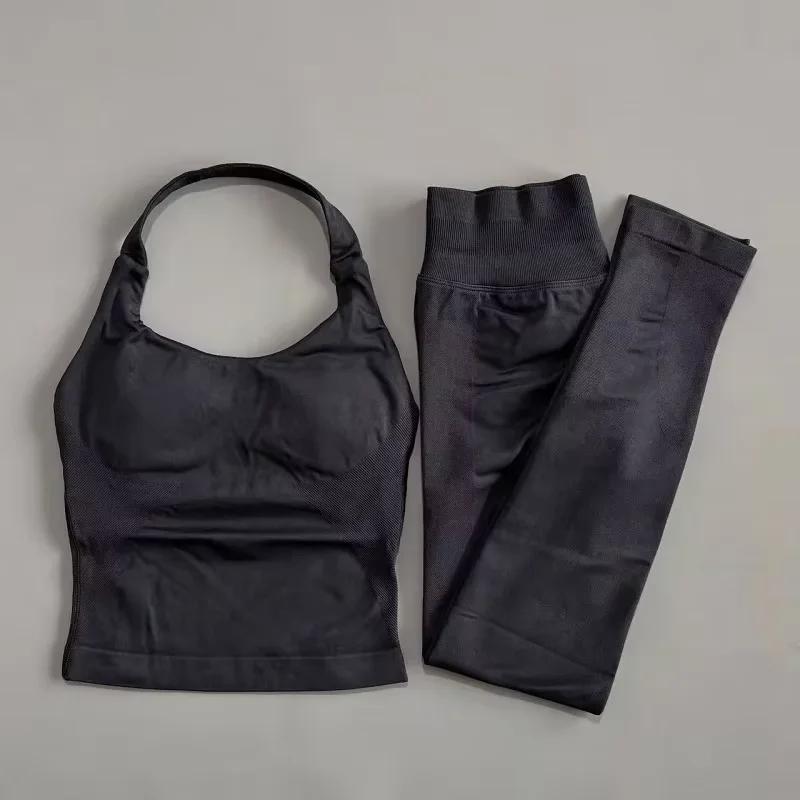 Ensemble de sport pour femme HISTELLO 2 pièces : débardeur dos nu et leggings taille haute froncés s