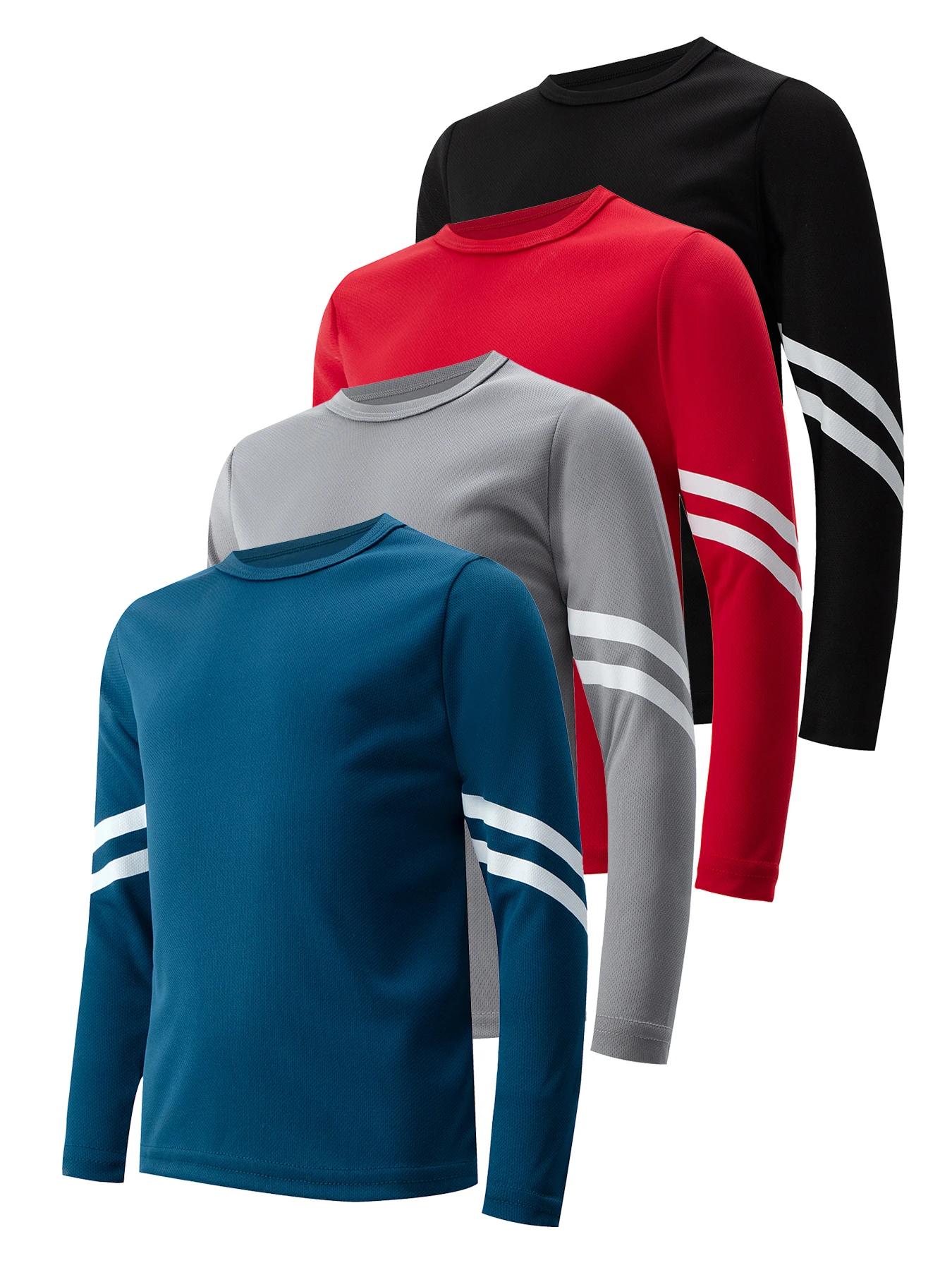 T-shirt de sport à manches longues pour enfants, couleur unie, séchage rapide, pour garçons, jeux de