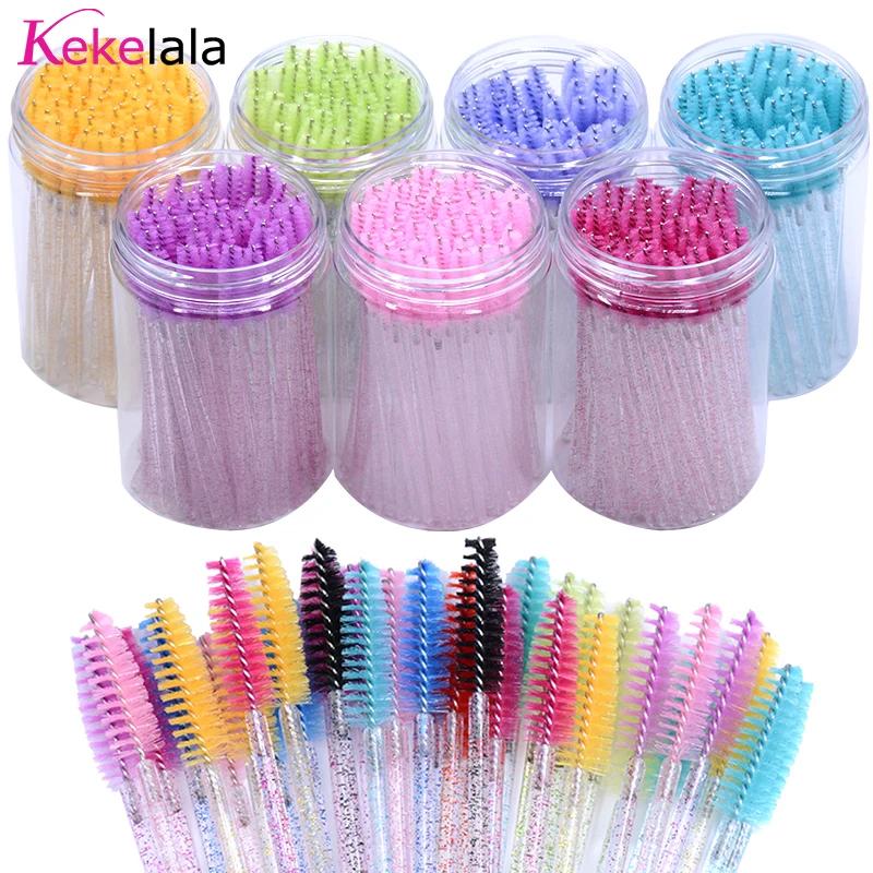Brosses d'extension de cils avec récipient, 50 pièces/bouteille, baguettes de Mascara pour sourcils,