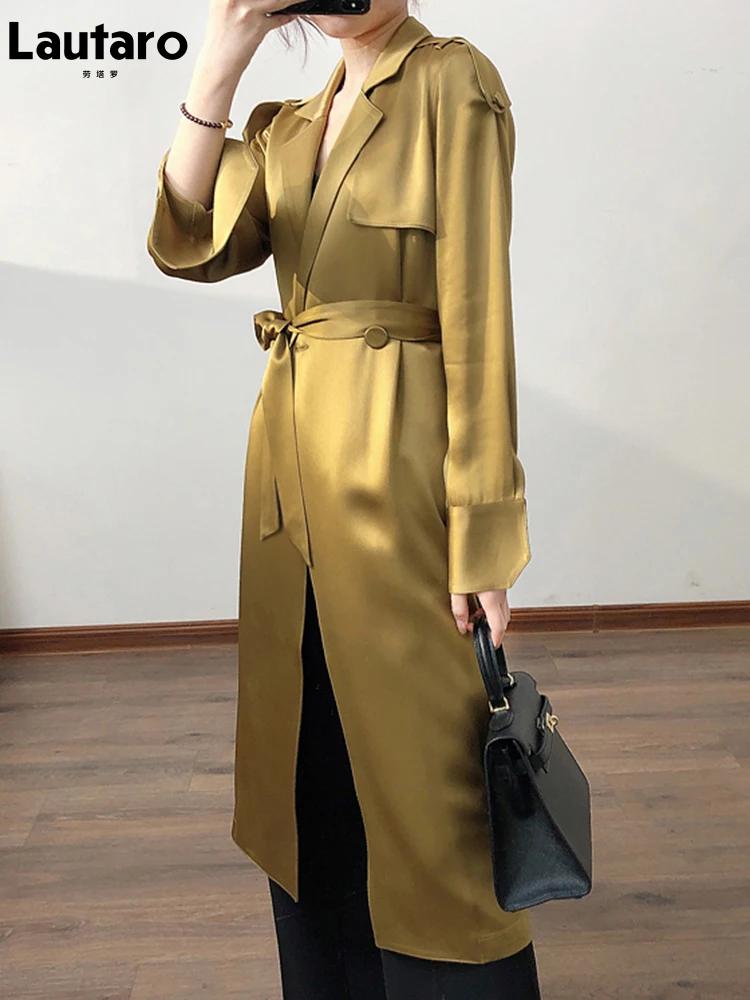 Lautaro-Manteau Long en Satin et Acétate pour Femme, Doux, Luxe, Élégant, Flowy, Chic, Haute Qualité