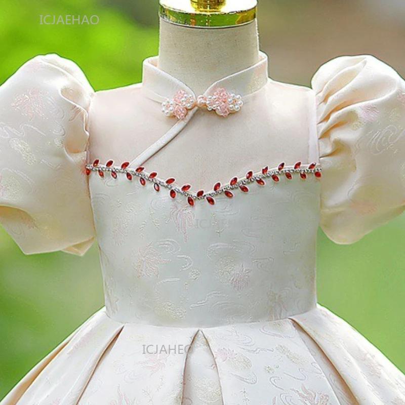 Robe une pièce pour bébé fille, style chinois, princesse de fête avec manches bouffantes, robe d'ann