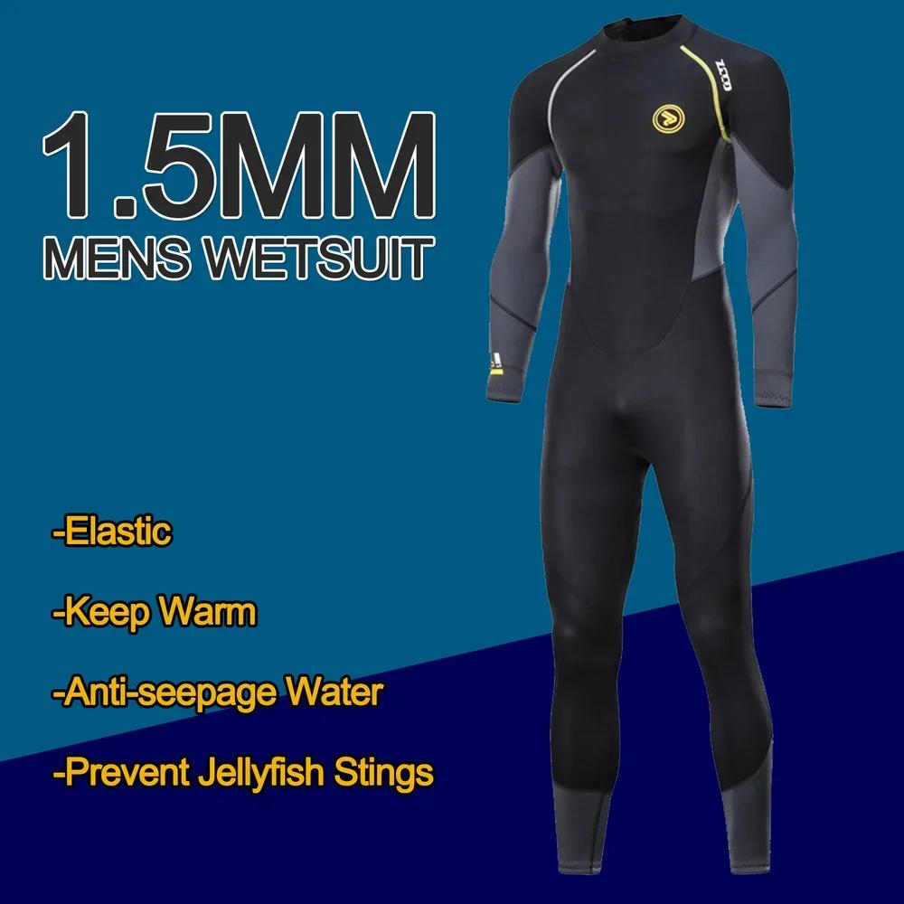 Combinaison de plongée en néoprène pour hommes, 1.5mm, une pièce complète pour adultes, fermeture éc